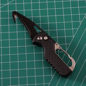 Multitool Keychain Knife; Small Pocket Box/Strap Cutter; Razor Sharp Serrated Blade And Paratrooper Hook; EDC Folding Knives (Color: Black black)