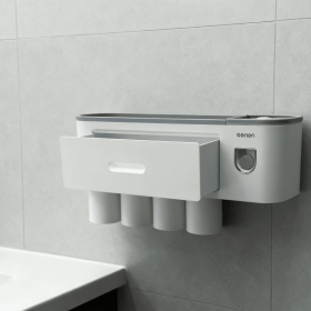 Toothbrush Holders Wall Mounted, Toothbrush Holder with Automatic Toothpaste Dispensers, 6 Brush Slots (Model: 4-Person Toothbrush Cup Set)