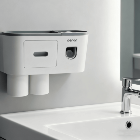 Toothbrush Holders Wall Mounted, Toothbrush Holder with Automatic Toothpaste Dispensers, 6 Brush Slots (Model: 2-Person Toothbrush Cup Set)